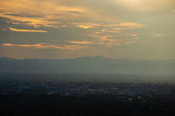 Gorgeous panorama scenic of the sunrise or Sunset with Colorful dramatic sky and clouds on the orange sky