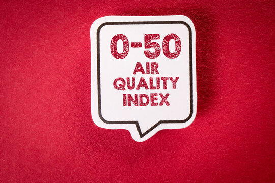 Air quality index. Speech bubble with text on a red background