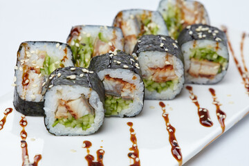 tasty sushi on the white