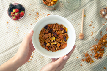 Homemade delicious granola with nuts