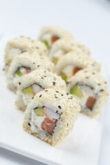 tasty sushi on the white