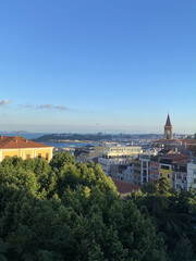 Fototapeta premium Top view in Istanbul, Turkey. Top view of the cityscape. rooftops, streets and roads of Istanbul city.