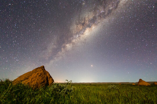 The Milky Way over termite mounds in Cape Range National Park, Exmouth