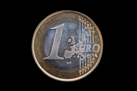 One Euro coin of Ireland (Eire) dated 2005 cut out and isolated on a black background, stock photo image
