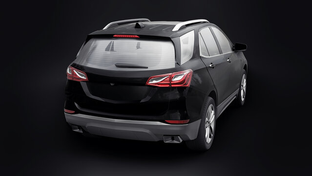 San Diego. USA. January 3, 2022. Chevrolet Equinox 2017. Black mid-size city SUV for a family on a black background. 3d rendering.