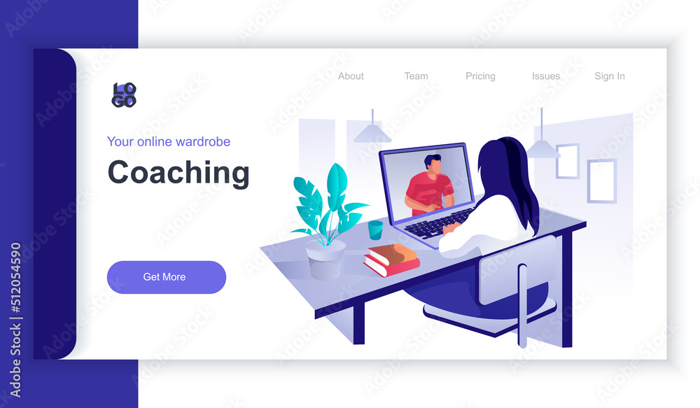 Aufkleber coaching concept 3d isometric web banner with people scene. woman listens personal consultation with