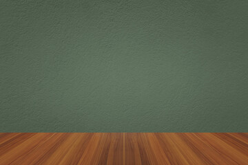 luxury perspective of dark wooden shelf on grunge green wall for  interior and display show products, studio room
