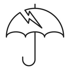 Icon of a broken umbrella vector isolated. Line symbol of a lack of safety and protection. Damaged umbrella. Security in danger.