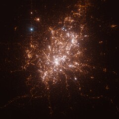 Cincinnati (Ohio, USA) street lights map. Satellite view on modern city at night. Imitation of aerial view on roads network. 3d render