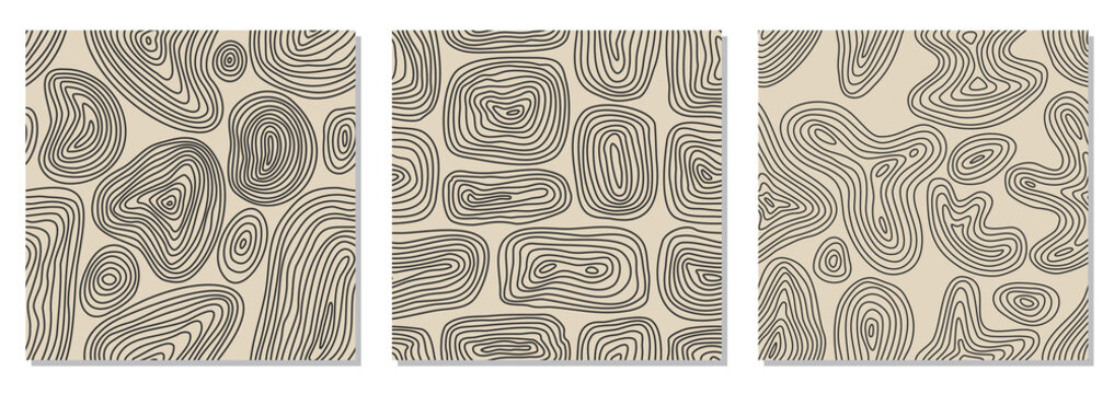 Fototapeta Trendy set of minimalist seamless patterns with abstract hand drawn composition