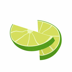 Obraz premium Key lime slices, cutted citrus pieces. Meethay fruit for healthy diet. Composition of fruit slice. Delicious juicy citron for cocktail menu. Vector flat cartoon style lime isolated on white background