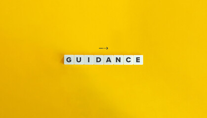 Guidance Word, Icon, and Banner. Letter Tiles on Yellow Background. Minimal Aesthetics.