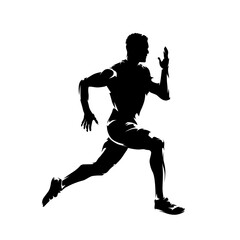 Fototapeta na wymiar Run, running man, side view. Abstract isolated vector silhouette. Sprint. Athletics