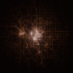 Bismarck (North Dakota, USA) street lights map. Satellite view on modern city at night. Imitation of aerial view on roads network. 3d render