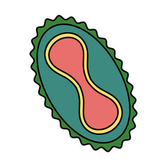 Monkey pox virus. Color vector illustration. A dangerous disease. A green microorganism. Isolated background. Cartoon style. Medical topics. An idea for web design