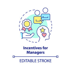 Incentives for managers concept icon. Personal career goals. Motive for merger abstract idea thin line illustration. Isolated outline drawing. Editable stroke. Arial, Myriad Pro-Bold fonts used
