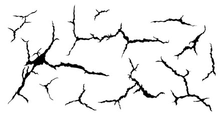 Ground cracks set. Earthquake and ground cracks, hole effect, craquelure and damaged wall texture. Vector illustrations can be used for topics earthquake, crash, destruction.