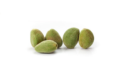 composite of fresh organic almonds isolated on white background