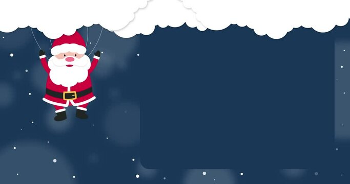 P&egrave;re No&euml;l en parachute. Carte de v&oelig;ux anim&eacute;e en illustration pour No&euml;l avec zone de texte personnalisable.  Joyeux no&euml;l et bonne ann&eacute;e