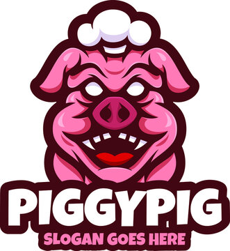 Angry pig logo chef cartoon illustrations