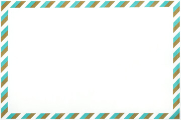 Old striped envelope, background with frame . White mail letter with stripped vintage pattern, green and blue border.