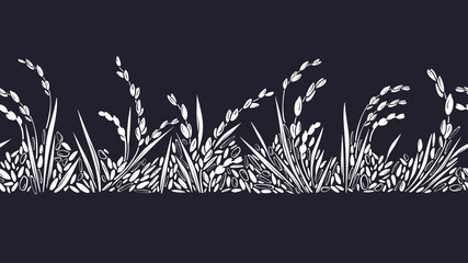 Rice field. Graphic seamless pattern Vector border