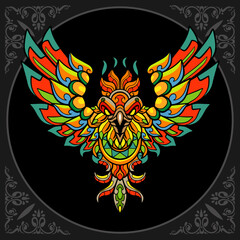 Fototapeta premium Colorful Phoenix zentangle arts, isolated on black background