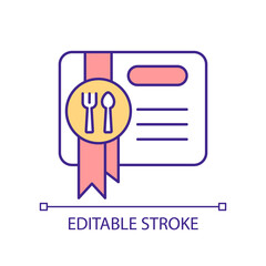 Restaurant coupon RGB color icon. Fine dining. Free food special. Special themed deal. Dining discount. Isolated vector illustration. Simple filled line drawing. Editable stroke. Arial font used