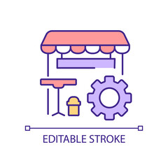 Improving restaurant design RGB color icon. Redesign cafe interior. Dining experience. Changing floor plan. Isolated vector illustration. Simple filled line drawing. Editable stroke. Arial font used