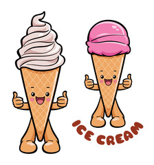 Ice cream cartoon character gesturing thumbs up