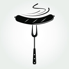Grilled sausage on fork icon  isolated on white background. Vector illustration