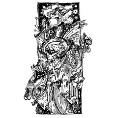 Ink doodle illustration. Magic abstract art. Can be used as desktop background, tattoo or print.