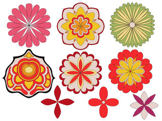 set of flowers in retro style 60s and 70s. isolated illustration on white background. groovy hippie flowers. cute daisy