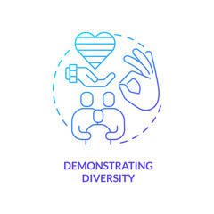 Demonstrating diversity blue gradient concept icon. Raising child. Benefit of same-sex parenting abstract idea thin line illustration. Isolated outline drawing. Myriad Pro-Bold fonts used