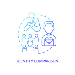Identity comparison blue gradient concept icon. Accept possibility of being gay. Stage of coming out abstract idea thin line illustration. Isolated outline drawing. Myriad Pro-Bold fonts used
