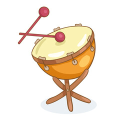 Percussion musical instrument - timpani. In cartoon style. Isolated on white background. Vector illustration