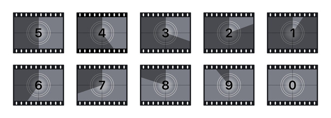 Countdown set icon. Film shooting, film player, 1 to 10, seconds, old film, video, slideshow. Movie concept. Vector line icon for Business and Advertising