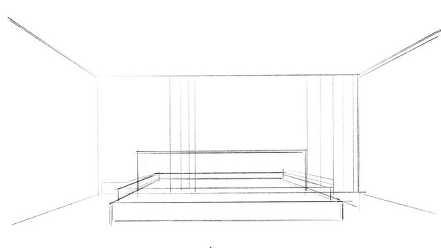 Architectural abstract interior sketch of a modern bedroom.