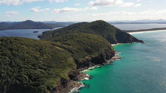 Booti Bootin national park and Pacific coast in scenic aerial landscape 4k.
