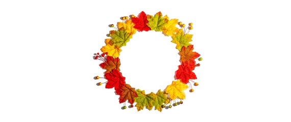 Autumn frame composition, isolated on white background. A wreath