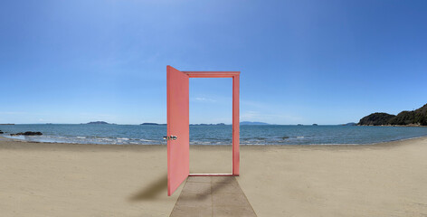 海辺にたつ未来の扉　どこでもドア素材