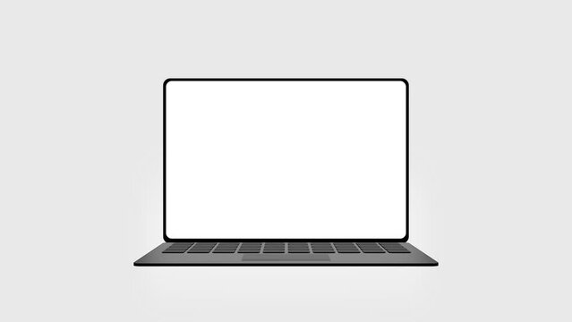 Open Laptop Computer Monitor Animation on White Background.  Thin Portable PC Opening Slowly with White Screen. 3D Animation 4K Video Move Up. Perfect for Presentations and  Advertising 