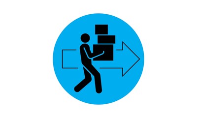 Courier carries the boxes. Lots of mailboxes in hand. service delivery icon. vector isolated illustration
