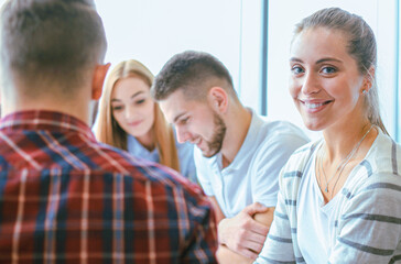 Fototapeta premium Team job. Photo young businessmans crew working with new startup project