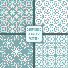 Set of geometric seamless patterns in light gray colors. Abstract forms.