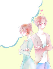 もじもじするカップル　吹き出し