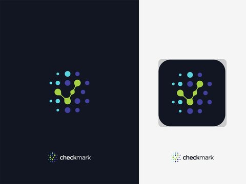 Dots Connection Checkmark, Tick Icon Logo Design Inspiration