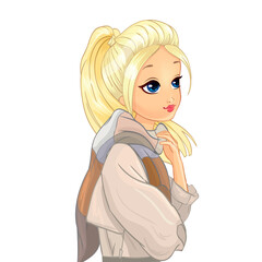 Girl wraps herself in warm big scarf