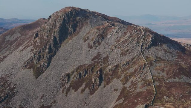 Static aerial view of Rhinog Fawr mountain in Wales