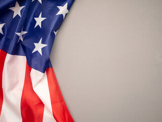 Close-up of the American flag on a gray background